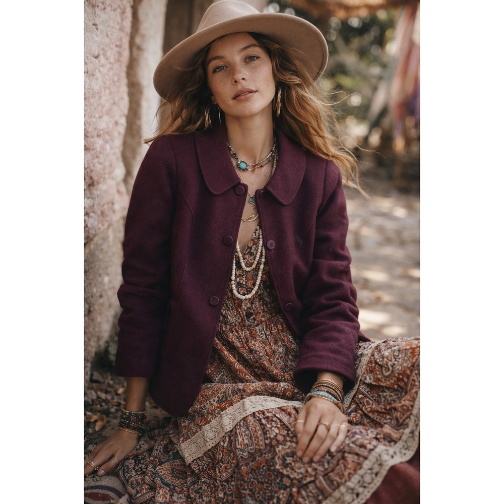 Pendleton 100%‎ Virgin Wool Plum Blazer Jacket Womens Medium Peter Pan Collar